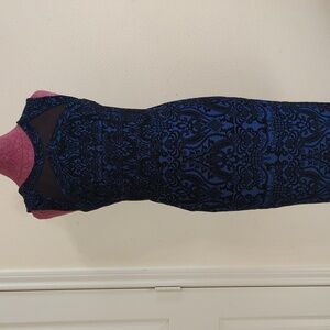 Elegant Blue And Black Velvet Dress